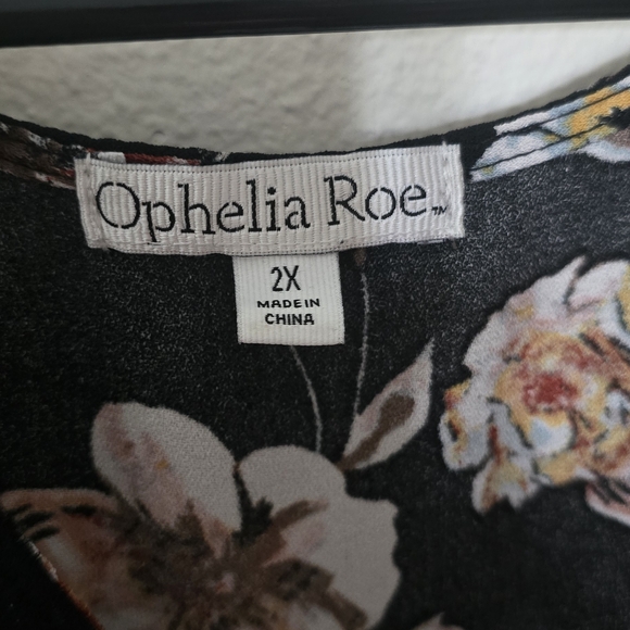 Ophelia Roe Floral Peplum Blouse Black Button Front Flowy Top 2X - Picture 3 of 6